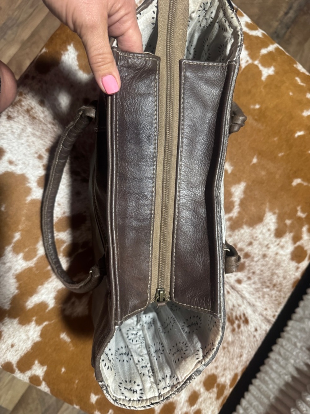 Myra Bag Brown and White Cowhide Tote - Picture 9 of 9